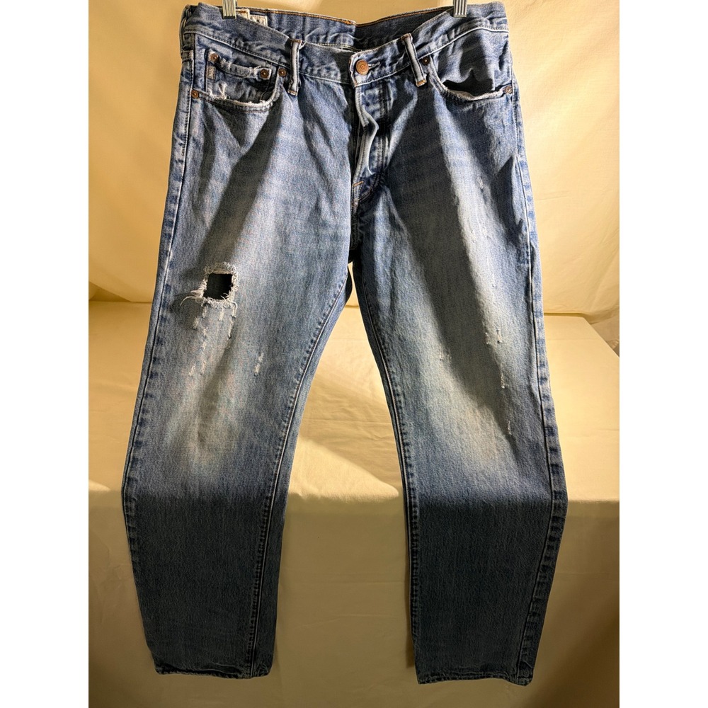 Abercrombie & Fitch Mens Distressed Wash Button Fly Straight Leg Jeans 34/32